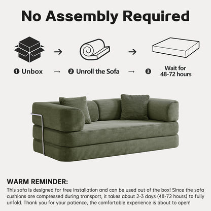 Antique Green Corduroy 1.5-in-1 Modular Loveseat Sofa Bed for Living Room
