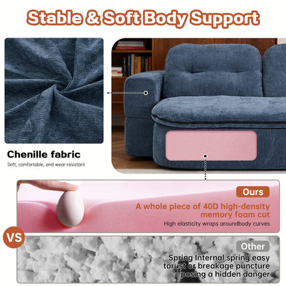 Dark Blue Linen Sofa Bed - Foldable Sleeper, No Assembly for Living Room