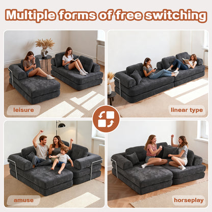 104" Dark Grey Linen Sectional Sofa - No Assembly Required for Living Room