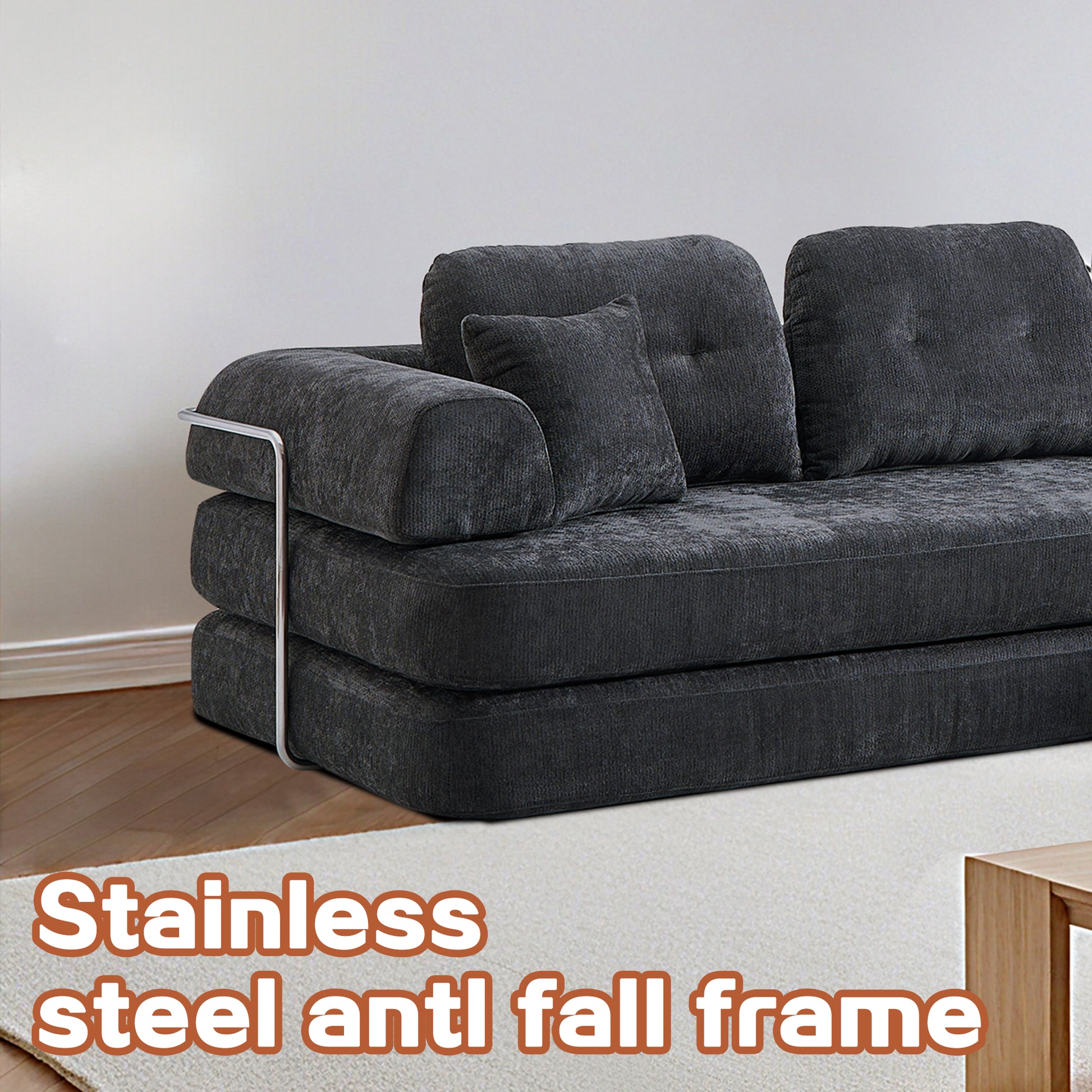 104" Dark Grey Linen Sectional Sofa - No Assembly Required for Living Room