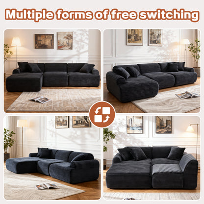 Black Corduroy 4 Seat Sectional Sofa - Modern Living Room