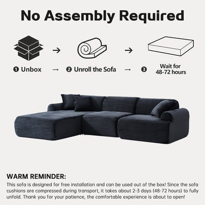 Black Corduroy 4 Seat Sectional Sofa - Modern Living Room