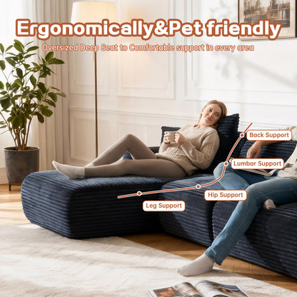 Black Corduroy 4 Seat Sectional Sofa - Modern Living Room