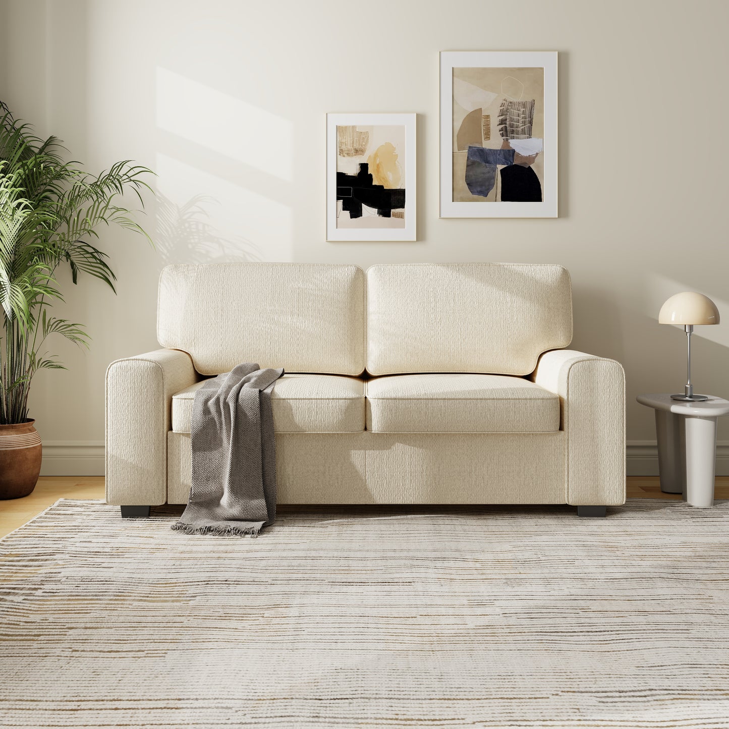 69.6" Modern Loveseat Sofa with Chenille Fabric - Deep Seat 2-Seater Couch, Spring Cushion & Sturdy Metal Frame, Cozy Small Sofa for Living Room, Bedroom, Office Apartment (Beige)