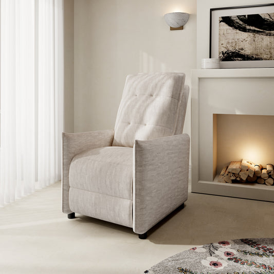 Chenille Fabric Recliner Chair for Adults - Manual Push Back Reclining Sofa with Sturdy Metal Frame, Overstuffed High-Density Foam, Adjustable Footrest for Living Room, Home Theater (Beige)