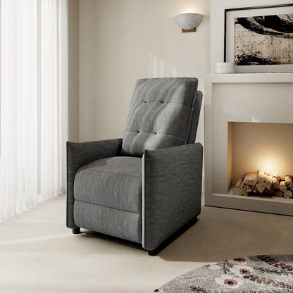 Chenille Fabric Recliner Chair for Adults - Manual Push Back Reclining Sofa with Sturdy Metal Frame, Overstuffed High-Density Foam, Adjustable Footrest for Living Room, Home Theater (Gray)