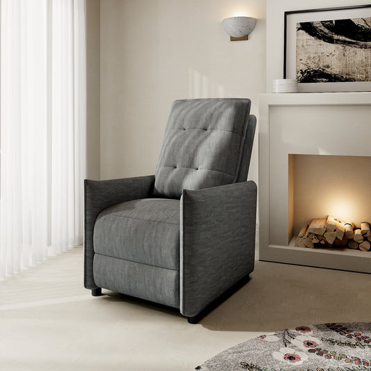 Chenille Fabric Recliner Chair for Adults - Manual Push Back Reclining Sofa with Sturdy Metal Frame, Overstuffed High-Density Foam, Adjustable Footrest for Living Room, Home Theater (Gray)