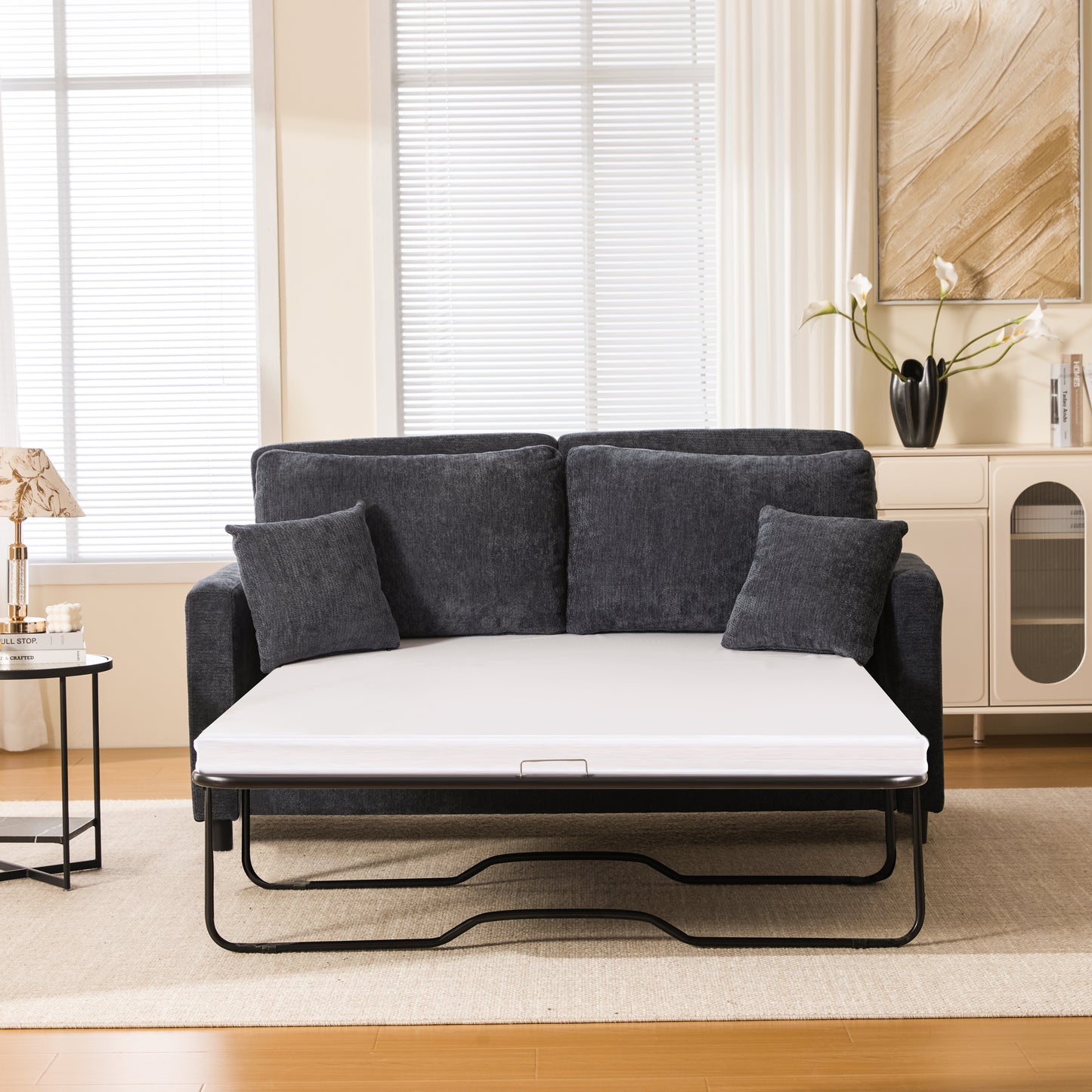 Dark Gray Sleeper Sofa Bed - 2-in-1 Pull Out Couch for Living Room