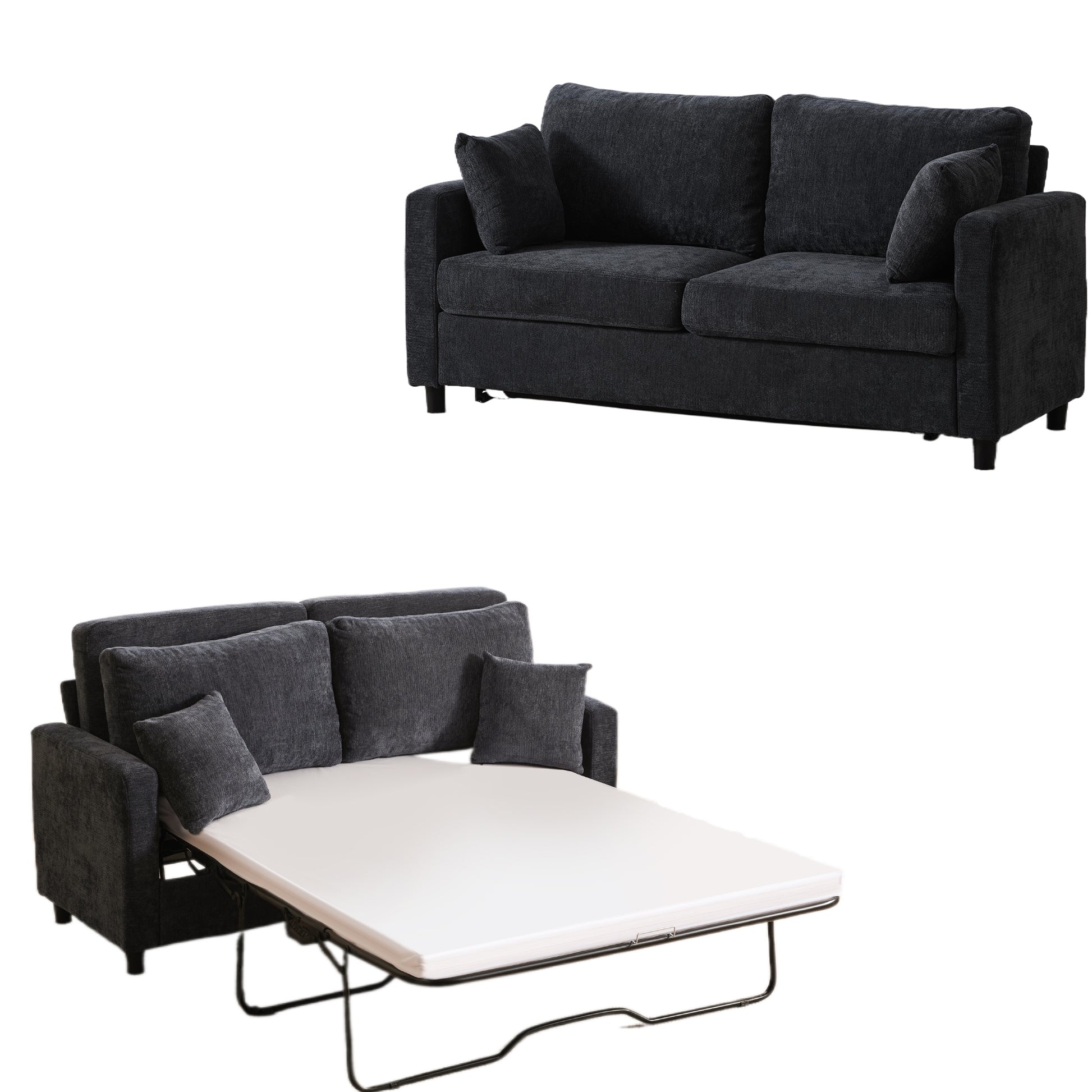 Dark Gray Sleeper Sofa Bed - 2-in-1 Pull Out Couch for Living Room