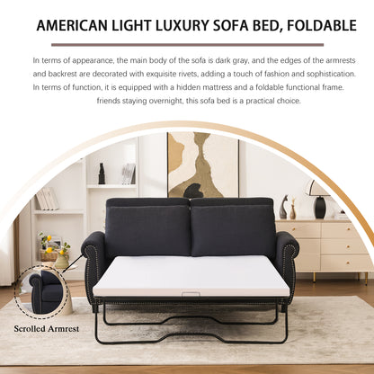 Dark Gray Linen Sofa Bed - 74" Pull Out Sleeper for Living Room