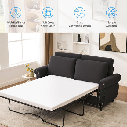 Dark Gray Linen Sofa Bed - 74" Pull Out Sleeper for Living Room