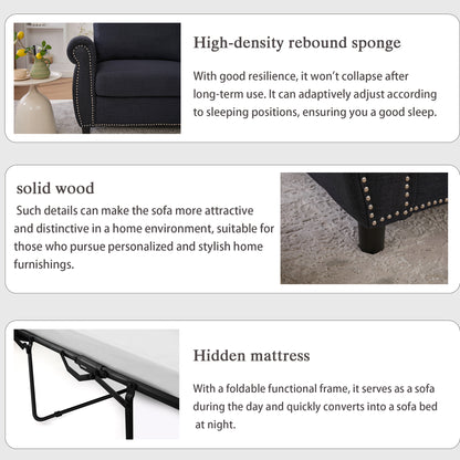 Dark Gray Linen Sofa Bed - 74" Pull Out Sleeper for Living Room