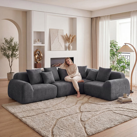 Oversized Cloud Velvet Curved Sectional Couch 118', Boneless Couch with L-Shape Chaise, Upholstered Compression Memory Foam Modular Sectional Sofa for Living Room, No Assembly Required