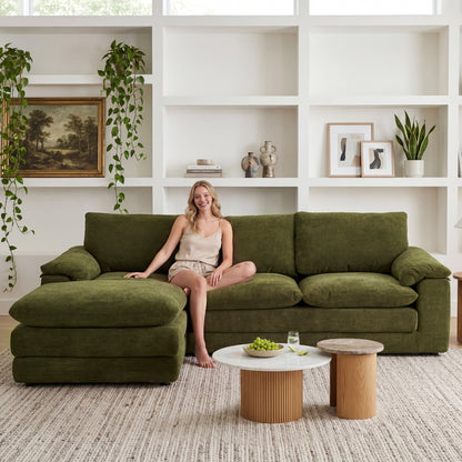 Modular Sectional Sofa, L Shape Cloud Couch with 1 Movable Ottoman, Comfy Chenille Deep Seat Sofa with Soft Pillows for Living Room Apartment (Green)