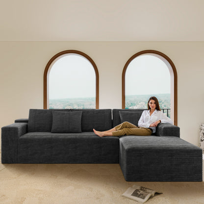 104.3*68.9"Modular sectional sofa seat,Upholstered compressed couch for living room,Bedroom,Apartment,No assembly required,2PC free combination,Plush corduroy fabric,GREY