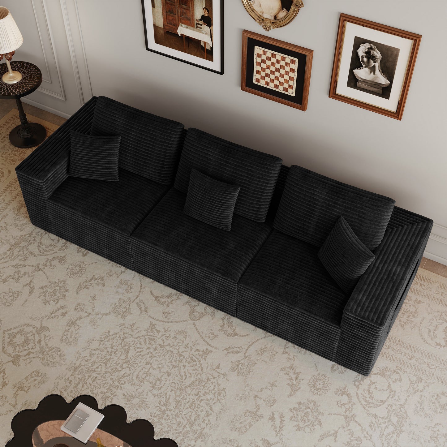 3 Seat Black Foam Sectional Sofa - Bedroom or Living Room