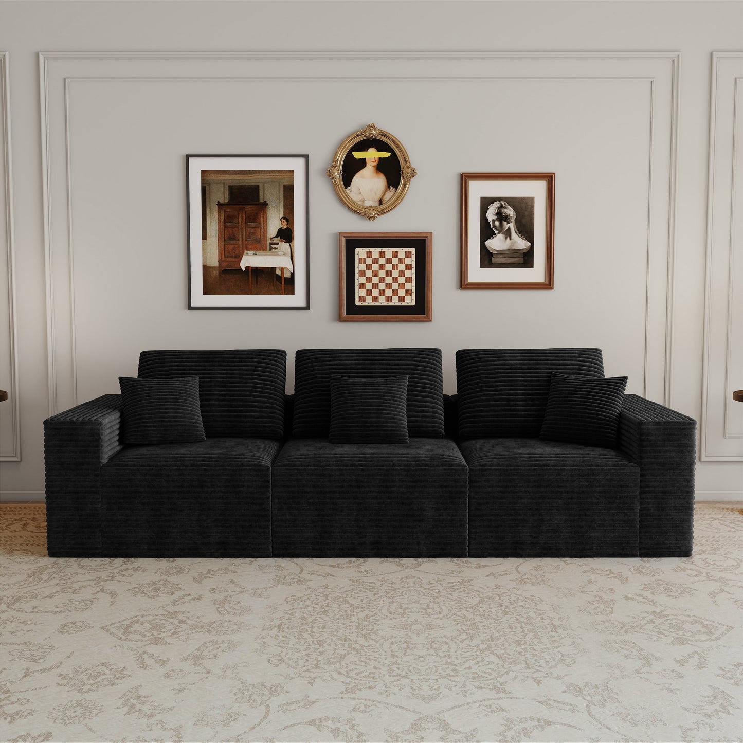 3 Seat Black Foam Sectional Sofa - Bedroom or Living Room