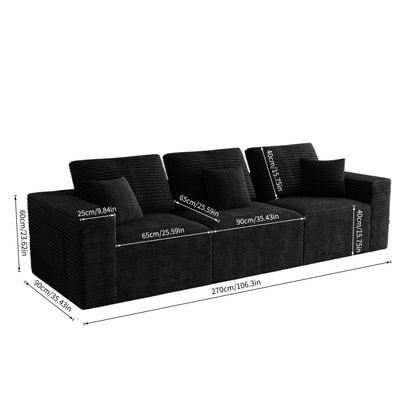3 Seat Black Foam Sectional Sofa - Bedroom or Living Room