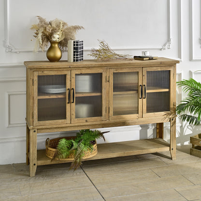 Rustic Wood Dining Room Cabinet with Glass Doors for Kitchen Storage