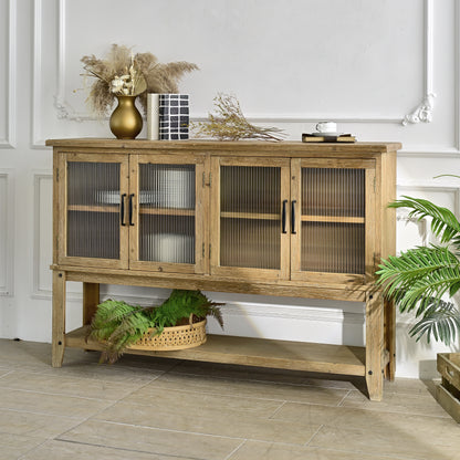 Rustic Wood Dining Room Cabinet with Glass Doors for Kitchen Storage