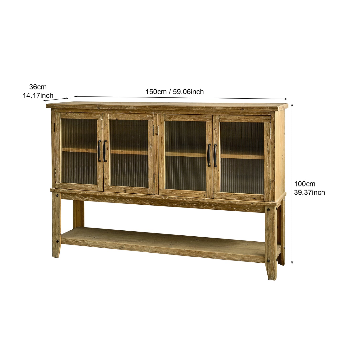 Rustic Wood Dining Room Cabinet with Glass Doors for Kitchen Storage