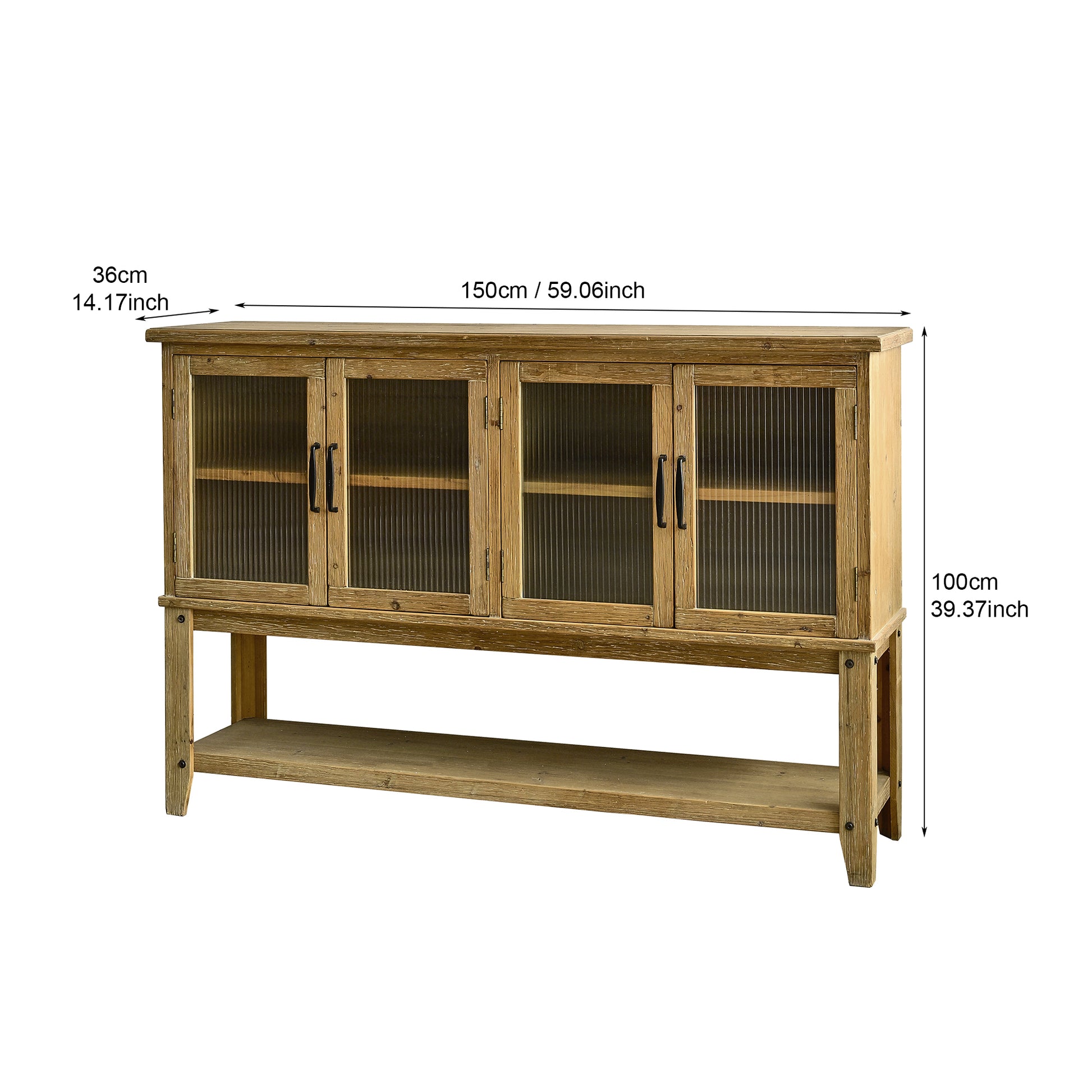Rustic Wood Dining Room Cabinet with Glass Doors for Kitchen Storage