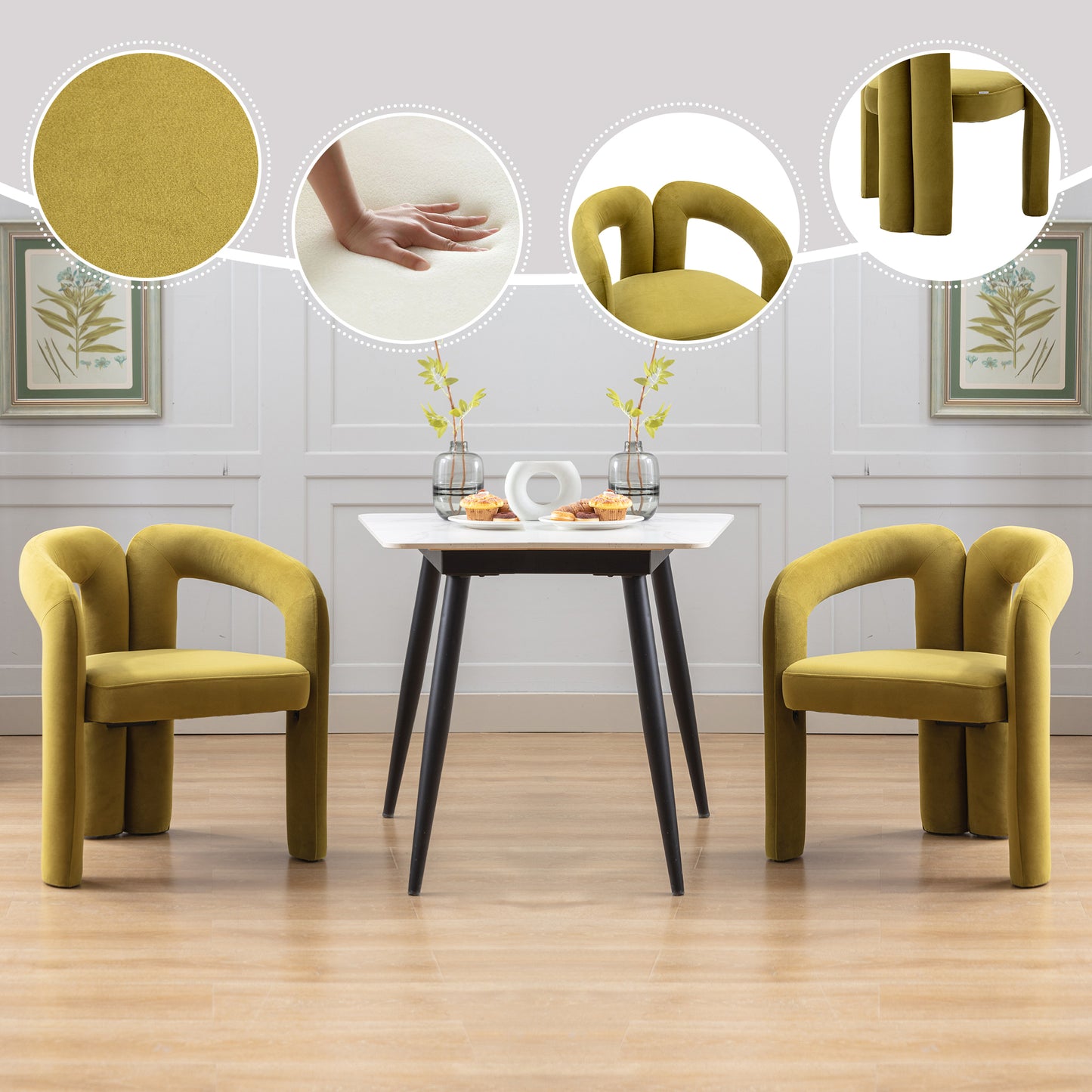 Contemporary Designed Velvet Fabric Upholstered Accent/Dining Chair /Barrel Side Chairs Kitchen Armchair for Living Room set of 2 (Olive Velvet)