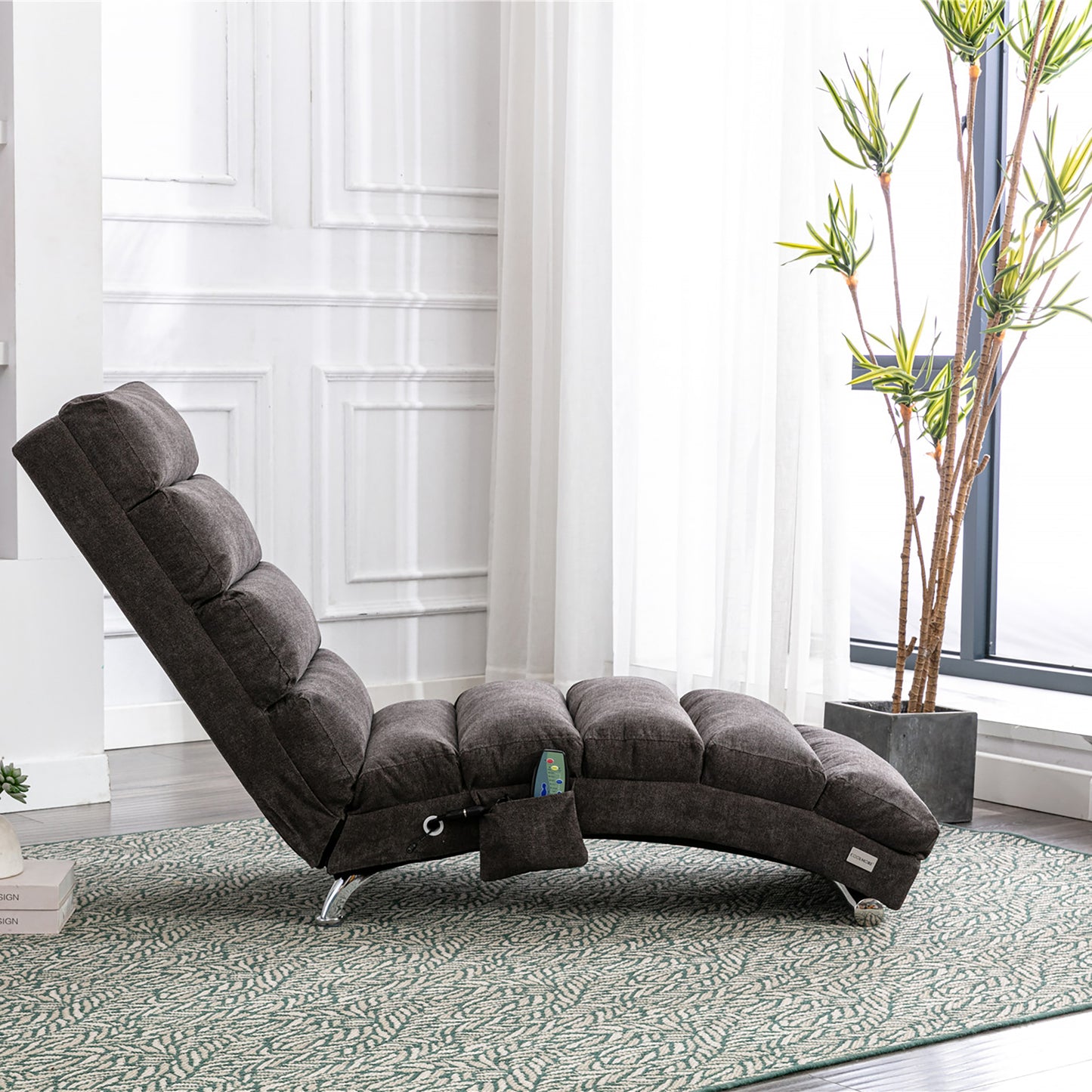 Dark Gray Linen Recliner - Vibration Chaise Lounge