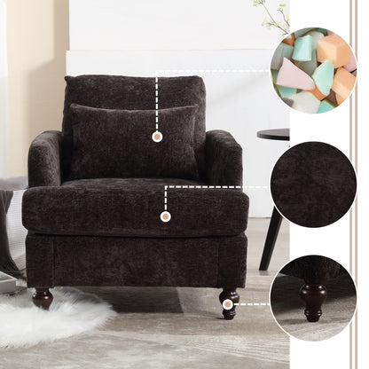 Wood Frame Armchair,  Modern Accent Chair Lounge Chair for Living Room,Tufted Club Chair, Mid Century Modern Arm Chairs with Studded, Solid Wood Frame, for Bedroom, Reading (Black Chenille)