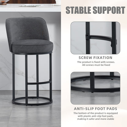 Gray Linen Bar Stools Set of 2 - Kitchen Island Seating for Living Room