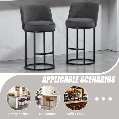 Gray Linen Bar Stools Set of 2 - Kitchen Island Seating for Living Room