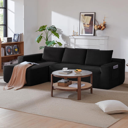 96.9" Cloud Sectional Couch with L-Shape Chaise,Modern Modular Sofa with Deep Seat, Upholstered Couches for Living Room Bedroom,No Assembly Required, (Corduroy Fabric),Black