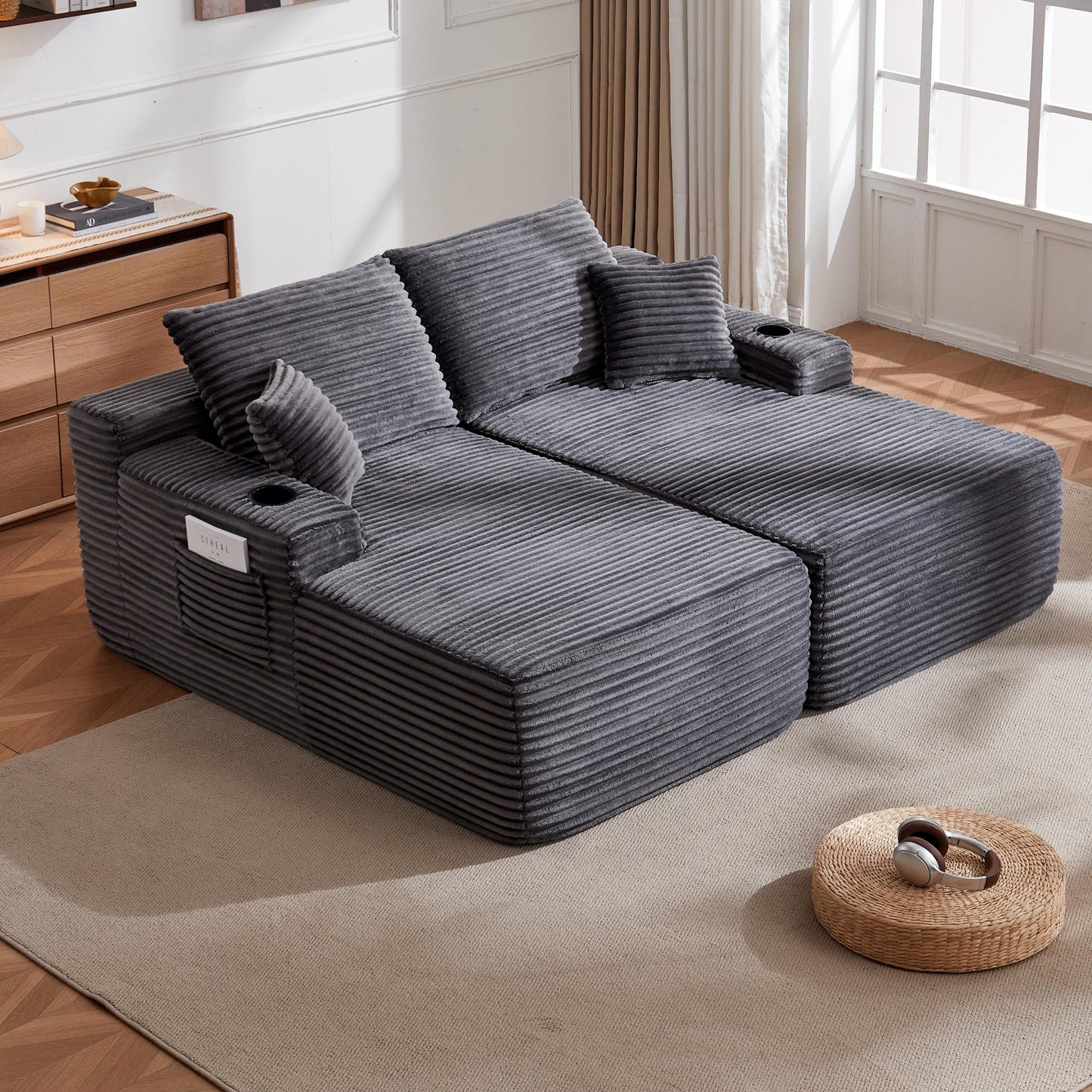 69"Cloud Sectional Couch, L-Shape Chaise with R-Shape Chaise with Deep Seat and Comfortable 2 Seater Couch for Modern Living Room,(Plush Fabric),Grey