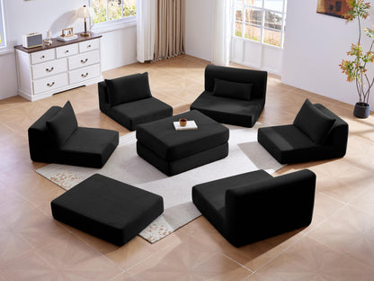 Upholstered Sectional Sofa Couch Set,Modular 100" L Shaped Floor Living Room Sofa Set With 5 Pillows,DIY Combination Sofa Couch for living rooms, apartments,bedrooms,Black