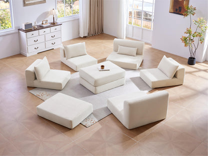 Upholstered Sectional Sofa Couch Set,Modular 100" L Shaped Floor Living Room Sofa Set With 5 Pillows,DIY Combination Sofa Couch for living rooms, apartments,bedrooms,White