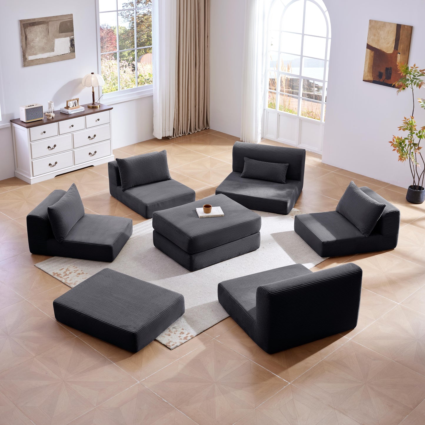 Upholstered Sectional Sofa Couch Set,Modular 100" L Shaped Floor Living Room Sofa Set With 5 Pillows,DIY Combination Sofa Couch for living rooms, apartments,bedrooms,Grey