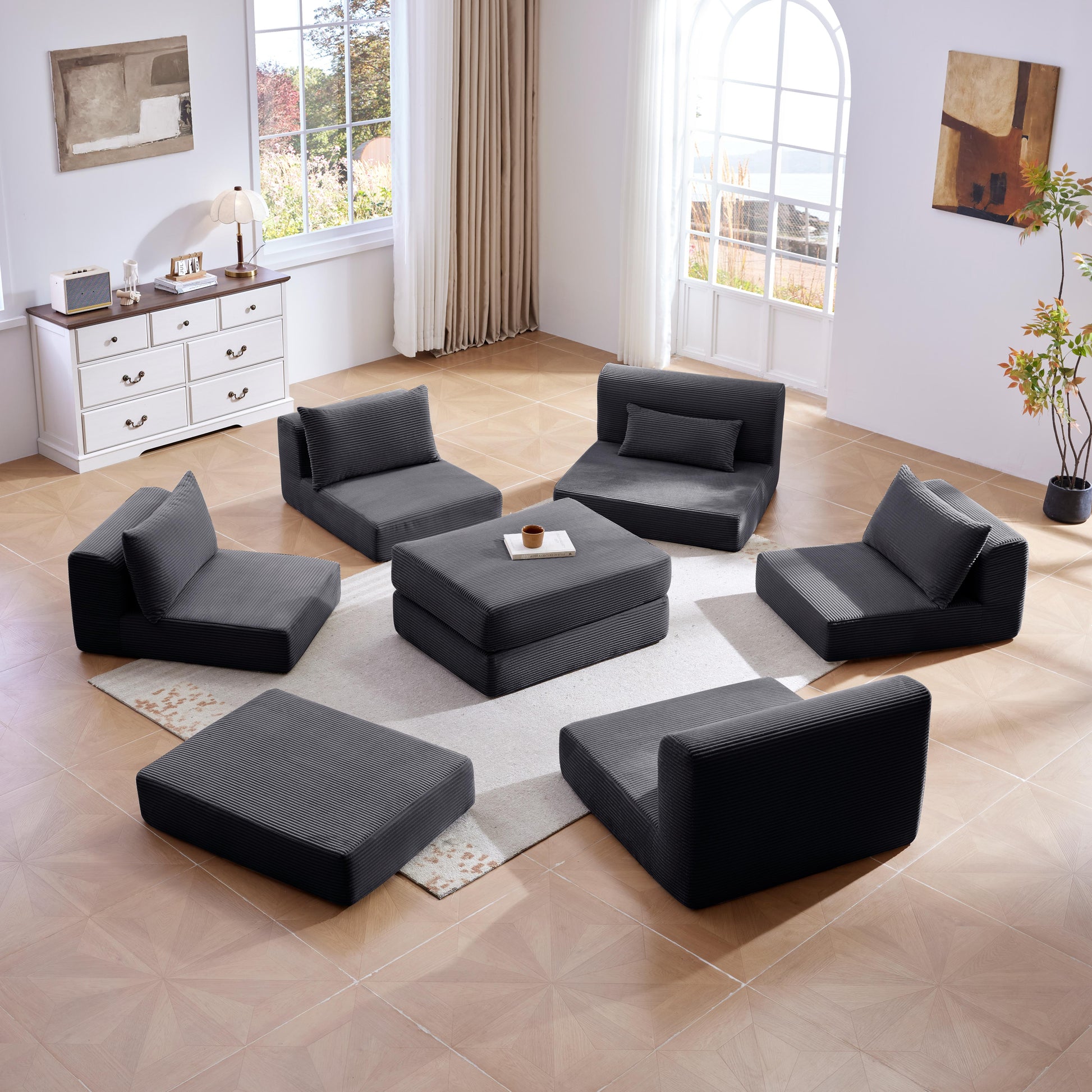 Upholstered Sectional Sofa Couch Set,Modular 100" L Shaped Floor Living Room Sofa Set With 5 Pillows,DIY Combination Sofa Couch for living rooms, apartments,bedrooms,Grey