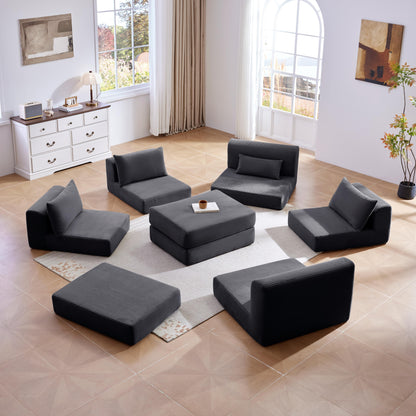 Upholstered Sectional Sofa Couch Set,Modular 100" L Shaped Floor Living Room Sofa Set With 5 Pillows,DIY Combination Sofa Couch for living rooms, apartments,bedrooms,Grey