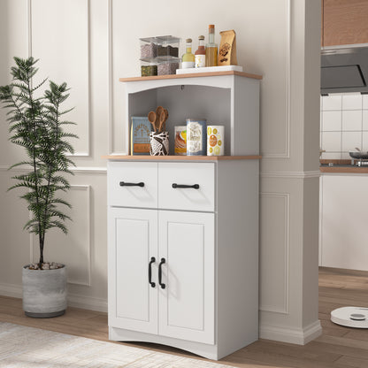 White Kitchen Pantry Cabinet with Microwave Stand - MDF Storage for Dining Room