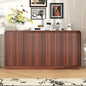 Walnut 4-Door Fluted TV Stand with Power Outlet, Handleless Wave Design Entertainment Center, Adjustable 3-Tier Particle Board Storage Cabinet, Multi-Functional Media Console & Buffet Sideboard