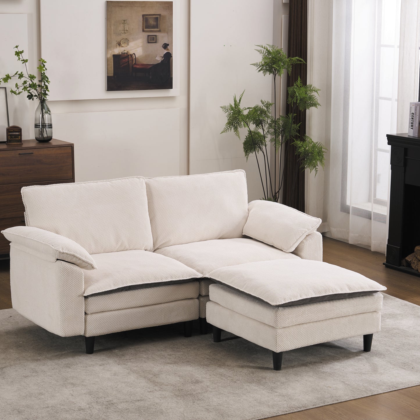 70.87" Black & White Two-Tone L Shaped Cloud Sofa, Modular Sectional with Ottoman, 2-Seat Chenille Deep Seat and Pillow – Perfect for Living Room, Bedroom, Apartment