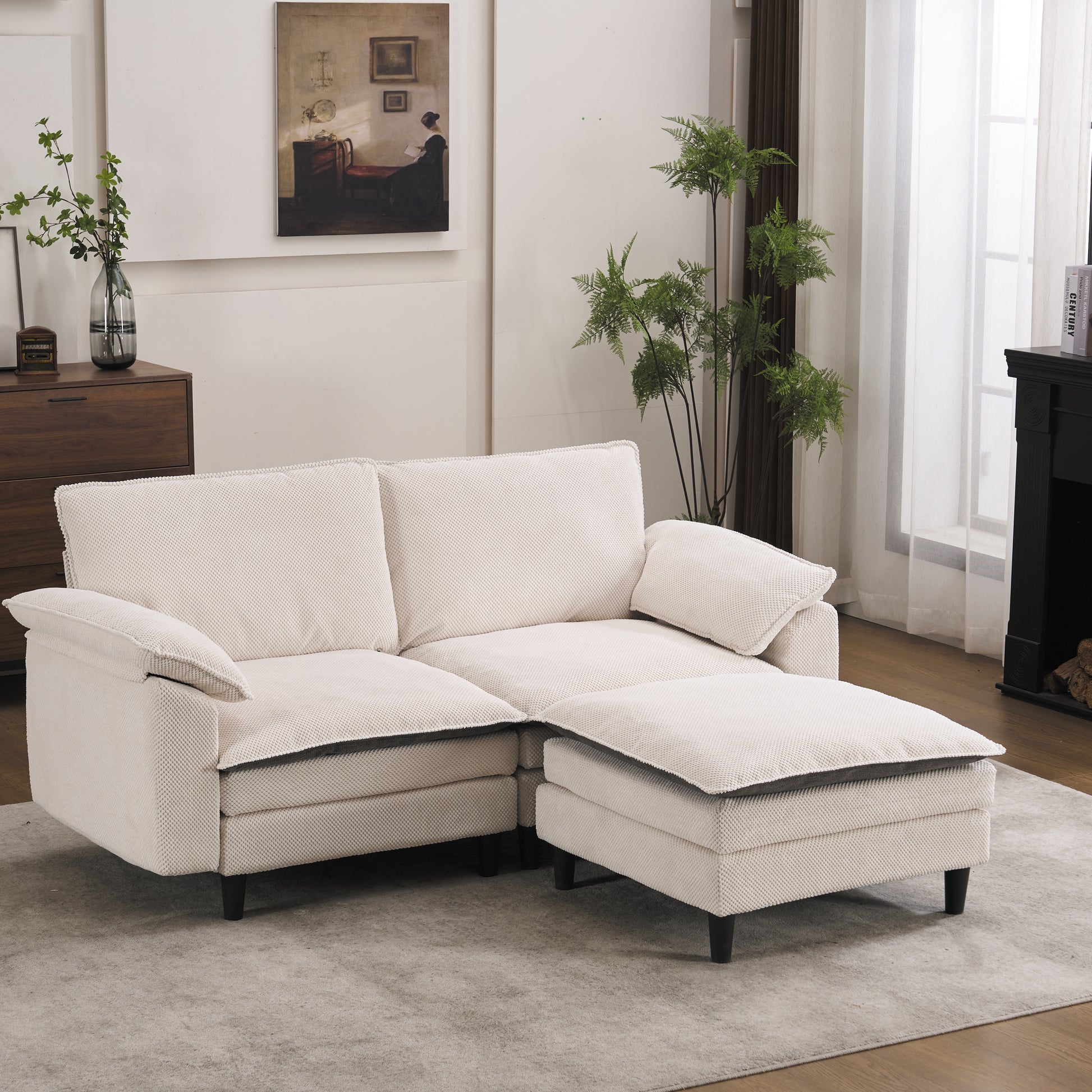 70.87" Black & White Two-Tone L Shaped Cloud Sofa, Modular Sectional with Ottoman, 2-Seat Chenille Deep Seat and Pillow – Perfect for Living Room, Bedroom, Apartment