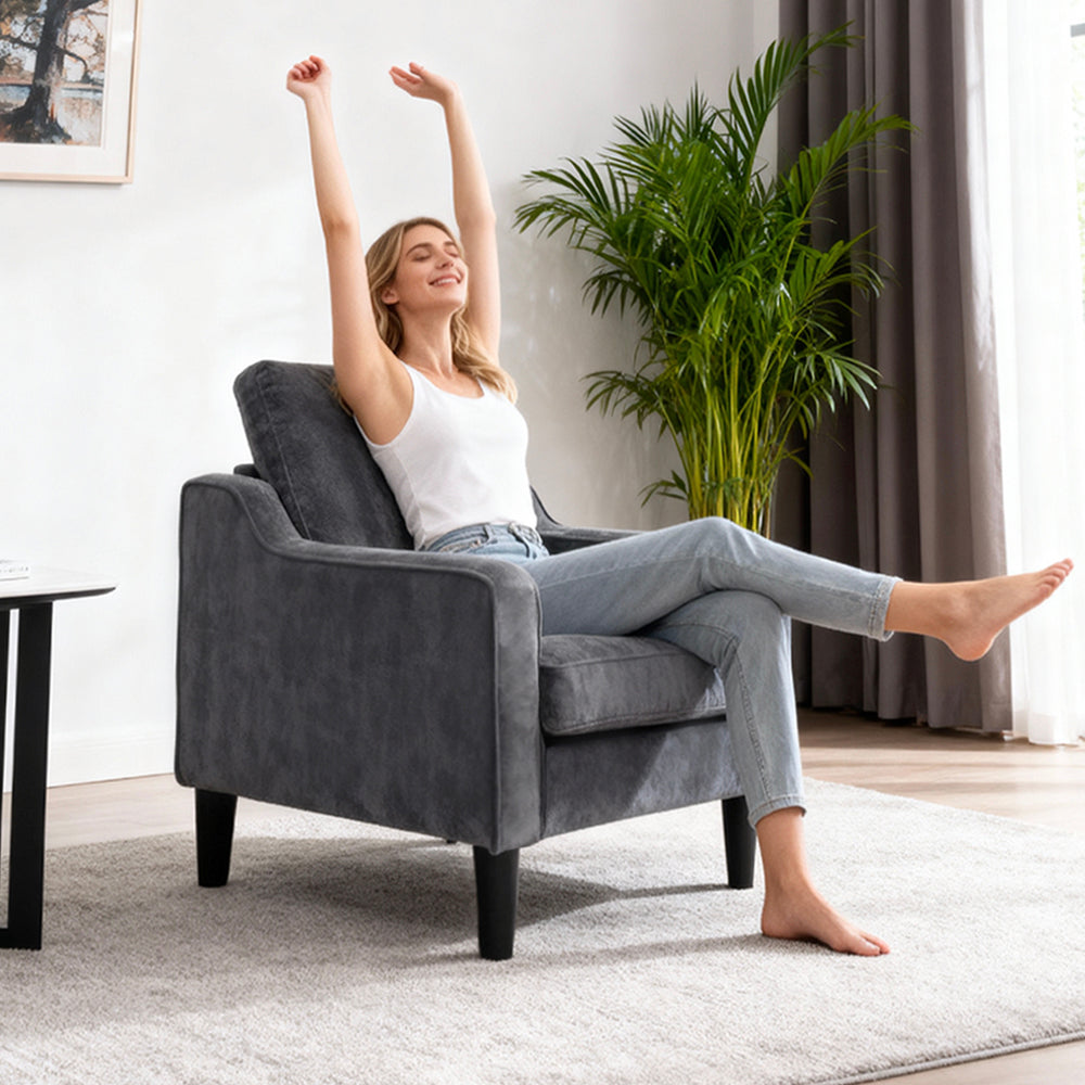 Gray Linen Accent Chair - 30" Armchair for Bedroom or Living Room