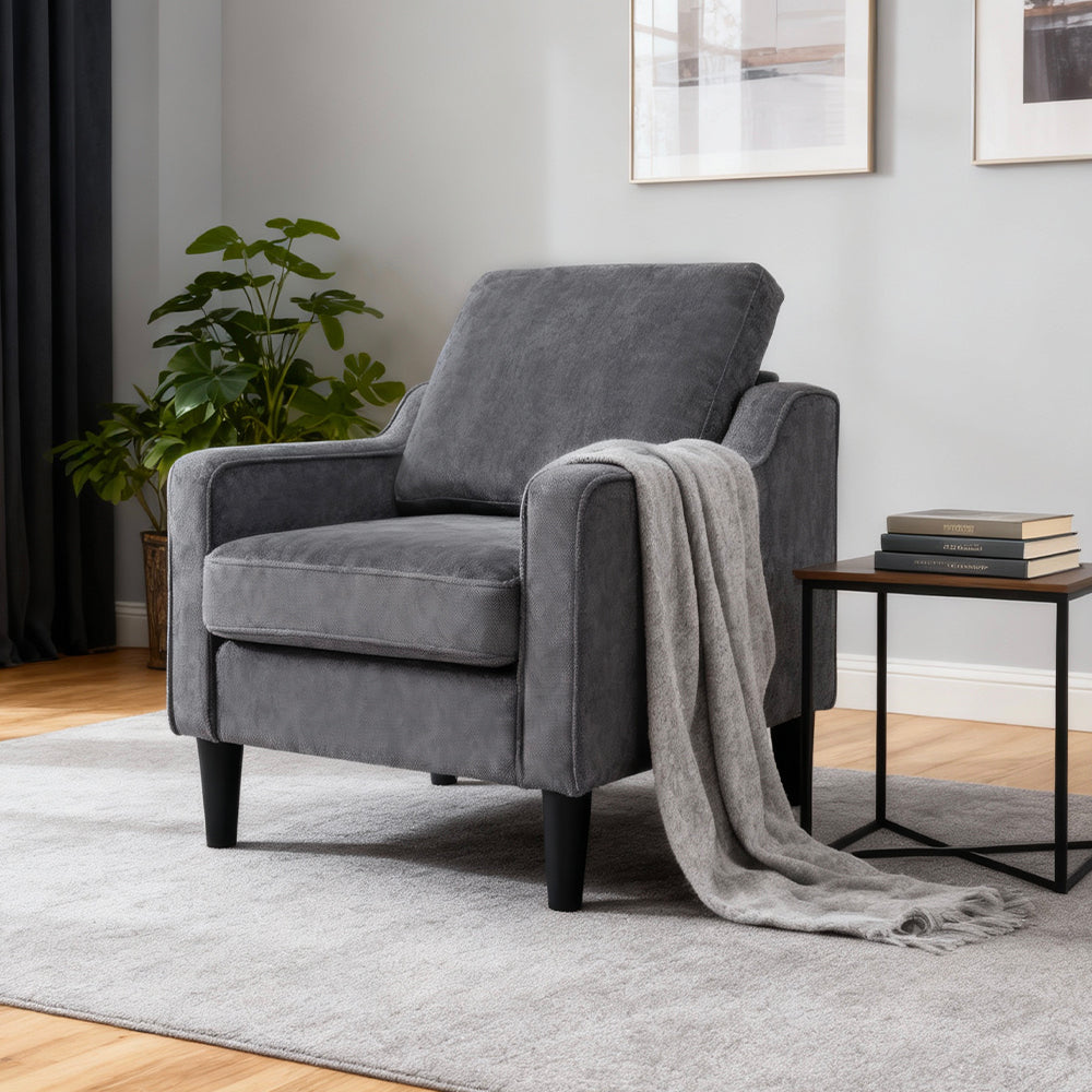 Gray Linen Accent Chair - 30" Armchair for Bedroom or Living Room