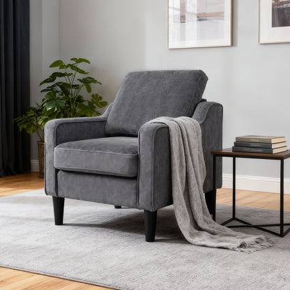 Gray Linen Accent Chair - 30" Armchair for Bedroom or Living Room