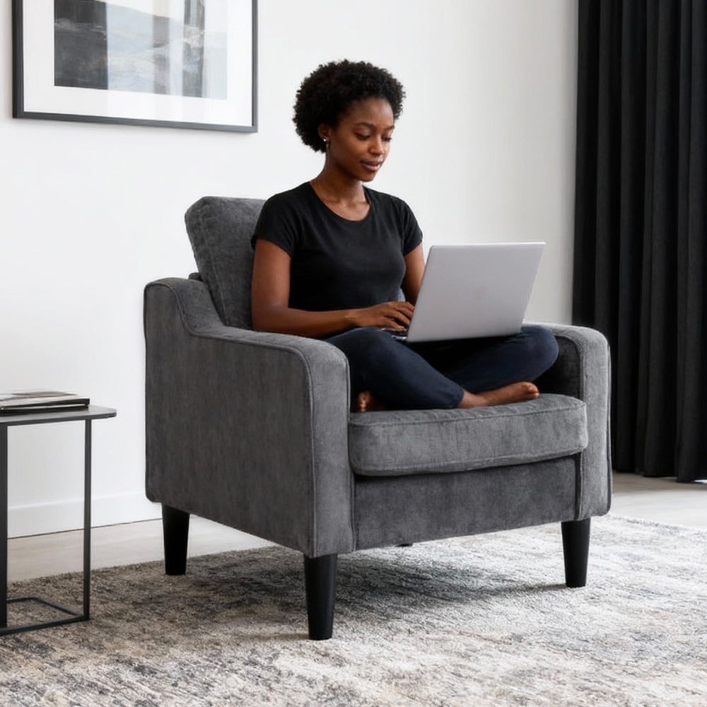 Gray Linen Accent Chair - 30" Armchair for Bedroom or Living Room
