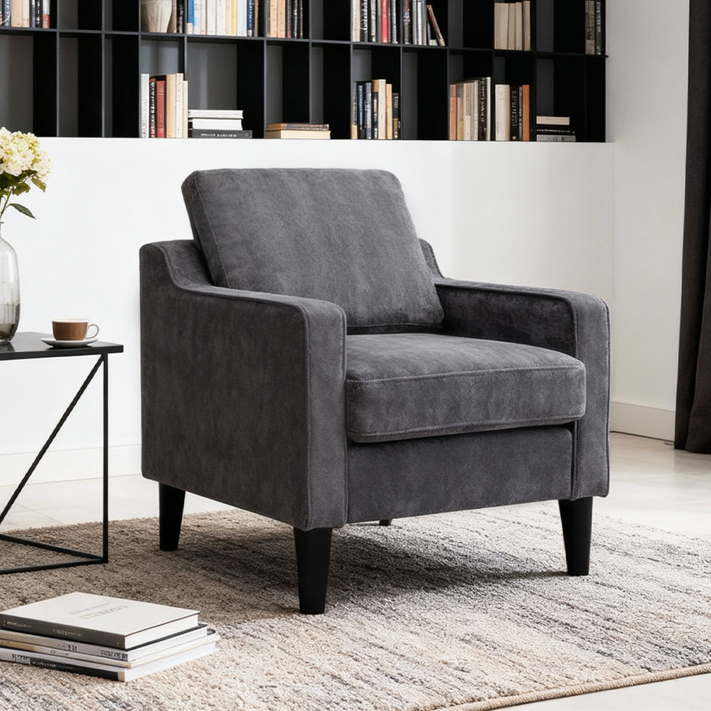Living Room Chairs Accent Chair Soft Linen Comfy Arm Chair Mid Century Modern Sofa Chair for Small Spaces Bedroom, Home Offfice, Apartment, Lounge