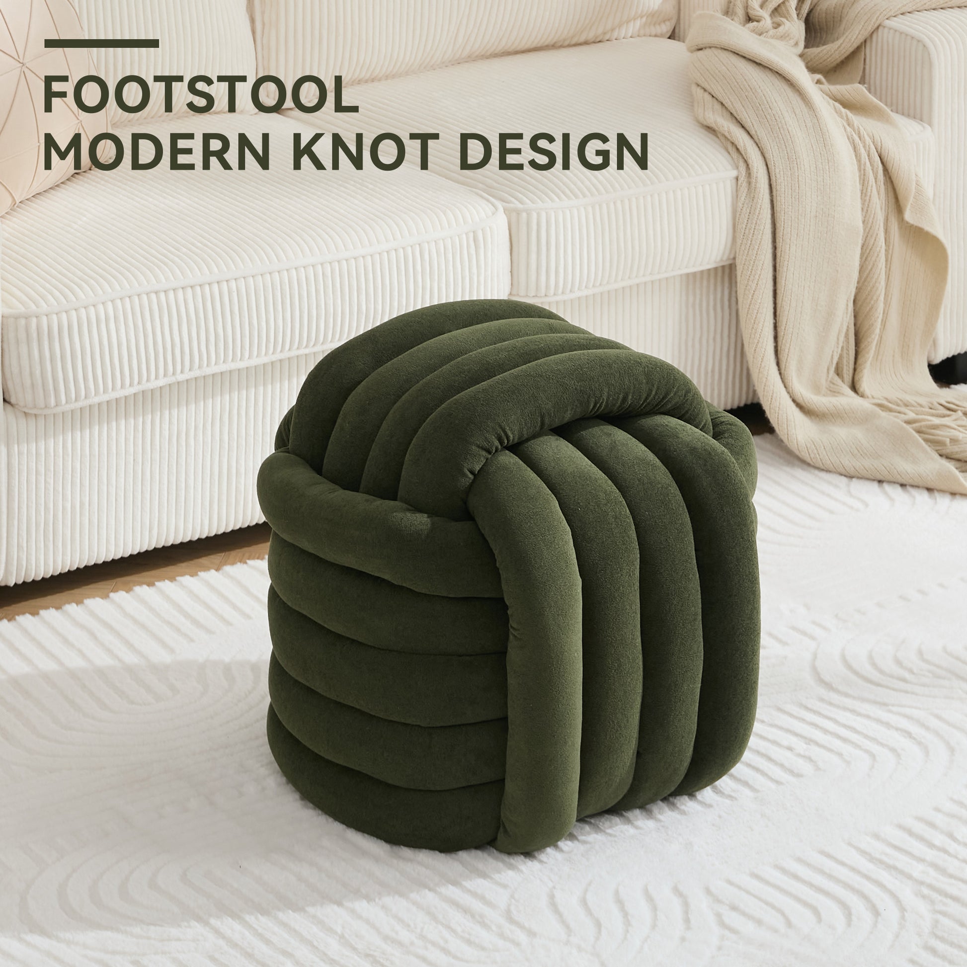 Modern Chenille Ottoman - Comfortable Footstool, Green