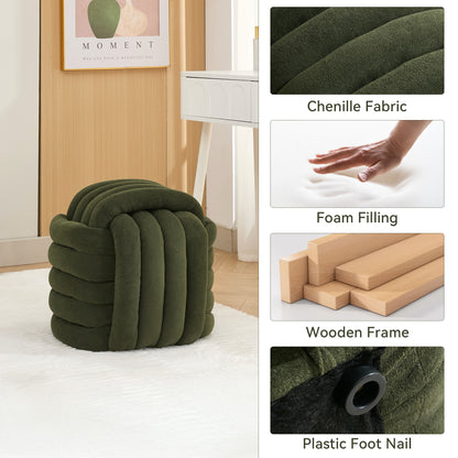 Modern Chenille Ottoman - Comfortable Footstool, Green