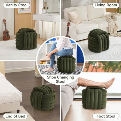 Modern Chenille Ottoman - Comfortable Footstool, Green